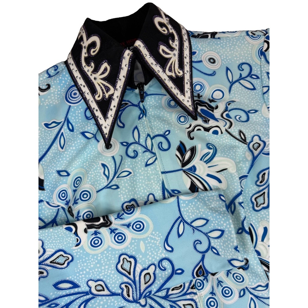 Hobby Horse Shirt Women's S Blue Full Zip Western Rhinestones Equestrian Limited